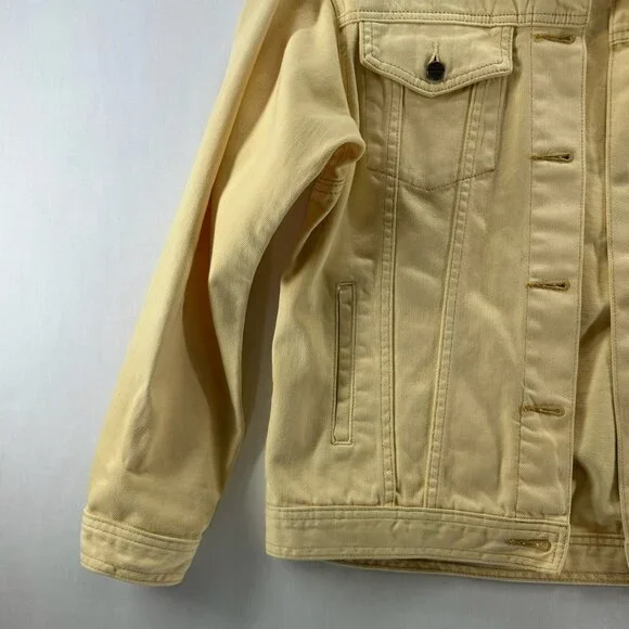 OBEY Denim Trucker Jacket Womens S Graphic Rose Button Front Long Sleeve Yellow - Picture 7 of 13